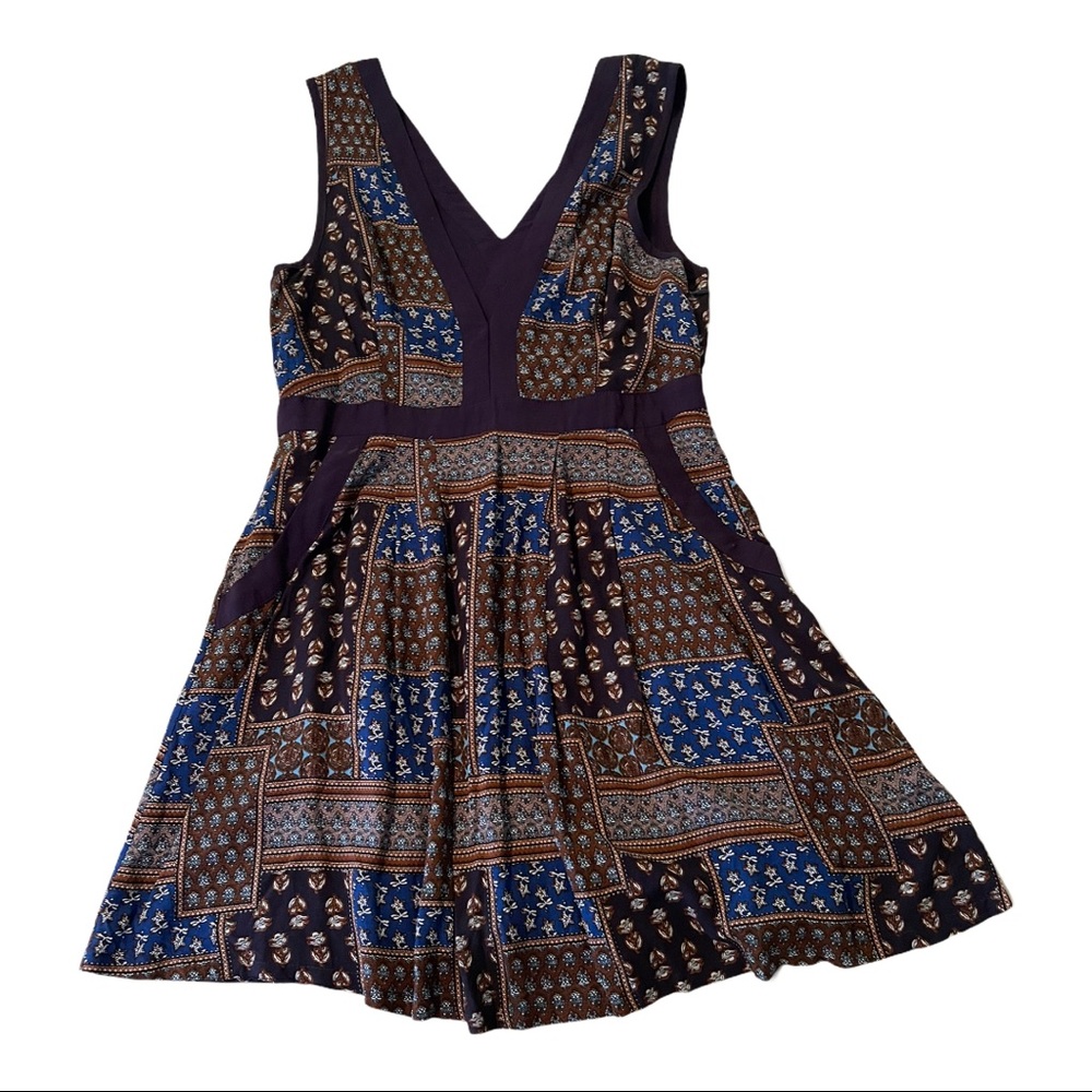 Sadie + Sage Blue and Brown floral Dress. Sz M
